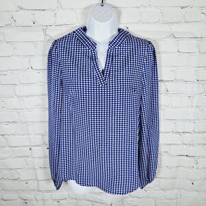 Shein Blue Checkered Size M 6 V-Neck Women's Long Sleeve Top